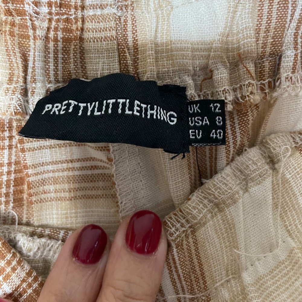 PrettyLittle Thing Ultra High Rise Wide Leg Plaid Women's Pants Size 8 - Picture 8 of 13